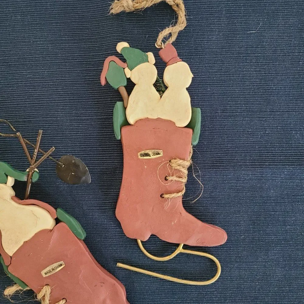 Vintage Winter Ice Skates With Snowman Christmas Ornaments Set of Two